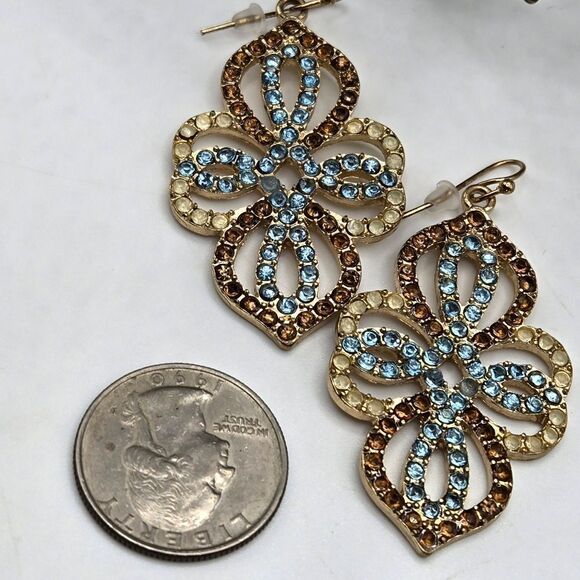 "5/$25" 2 Pairs Goldtone Gunmetal Rhinestone Dangle Earrings - Picture 2 of 6